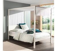 Vipack Pino Lit A Baldaquin Avec Sommier A Lattes 140x200 Cm Blanc + Ciel De Lit