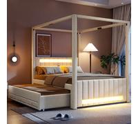 Lit à Baldaquin 140x200 Cm-lit Gigogne-3 Tiroirs-led-beige