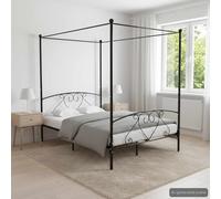 Lit à baldaquin en métal noir, 160 x 200 cm, structure robuste avec cadre supérieur pour rideaux, design classique et élégant, sommier à lattes inclus, idéal pour les chambres modernes ou