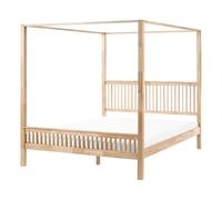Lit à Baldaquin Moderne Minimaliste en Bois d'Hévéa 180 x 200 cm Lattes Marron Clair Harfleur