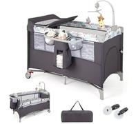 Lit à barreaux avec lunette, arche de jeu et mobile, lit multifonctionnel et dépliable pour bébés de 0 à 36 mois