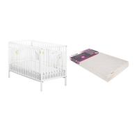 Lit à barreaux blanc BABY PRICE + Matelas Climatisé TINEO 60 x 120 cm + plan incliné 15°