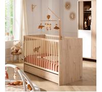 Sauthon Chambre Tokyo – Lit bébé en bois 60 x 120 cm à barreaux décor chêne