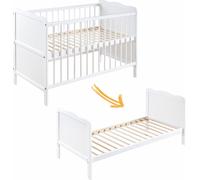 Lit à barreaux Lit de bébé 2 en 1 60x120 avec tiroir, barreaux amovibles et sommier à lattes Réglable en hauteur Transformable en lit junior pour fille et garçon - Blanc