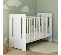 Lit à barreaux pour bébé avec gravure de nounours 60x120 réglable en hauteur | barreaux amovibles blanc rose fille Europe