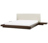 Lit à Eau Futon Double 180x200cm Tables d'Appoint Similicuir MDF Bois Foncé Zen
