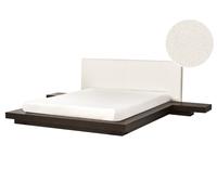 Lit à Eau Futon Tête Lit Bouclé 2 Tables Nuit 160x200cm Bois Frêne Foncé Zen