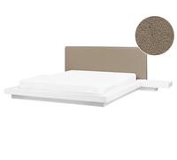 Lit à Eau Moderne Japonais MDF Tête Lit Bouclé 160x200cm Tables Chevet Blanc Zen