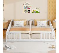 Lit à panneaux, 90 x 200 cm, lit enfant avec grille, sans lattes, pour famille avec deux enfants, pin, style minimaliste, blanc