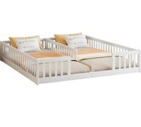 Lit à panneaux - Lit d'enfant 90 x 200 cm - Avec barrière de sécurité - Sans sommier à lattes - En bois - Blanc