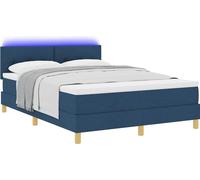 Lit à ressort LED avec bandes LED Bleu 160 x 200 cm tissu