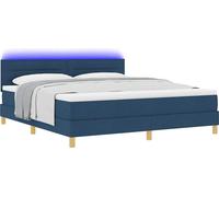 Lit à ressort LED avec bandes LED Bleu 180 x 200 cm tissu