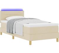 Lit à ressort LED avec bandes LED Crème 100 x 200 cm tissu