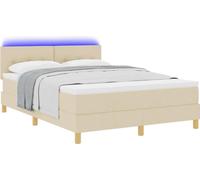 Lit à ressort LED avec bandes LED Crème 140 x 190 cm tissu