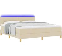 Lit à ressort LED avec bandes LED Crème 180 x 200 cm tissu