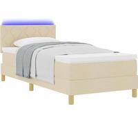Lit à ressort LED avec bandes LED Crème 90 x 190 cm tissu