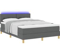 Lit à ressort LED avec coussin Gris foncé 140 x 190 cm tissu