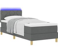 Lit à ressort LED avec coussin Gris foncé 80 x 200 cm tissu