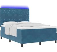 Lit à ressort LED avec matelas Bleu foncé 140 x 200 cm Velours