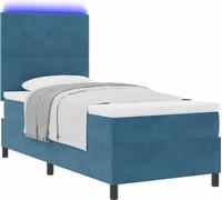 Lit à ressort LED avec matelas Bleu foncé 90 x 190 cm Velours