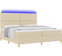 Lit à ressort LED avec matelas Crème 200 x 200 cm tissu