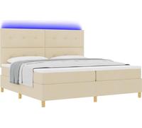 Lit à ressort LED avec matelas Crème 200 x 200 cm tissu