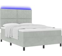 Lit à ressort LED avec matelas Gris clair 140 x 190 cm Velours