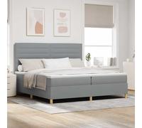 Lit à Ressort LED avec Matelas Gris Clair 200 x 200 cm en Tissu, Cadre en Bois Durable, tête de lit réglable, éclairage RGB Cosy pour Chambre Moderne