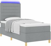 Lit à ressort LED avec matelas Gris clair 80 x 200 cm tissu