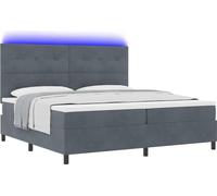 Lit à ressort LED avec matelas Gris foncé 200 x 200 cm Velours