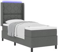Lit à ressort LED avec matelas Gris foncé 80 x 200 cm tissu