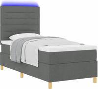 Lit à ressort LED avec matelas Gris foncé 80 x 200 cm tissu