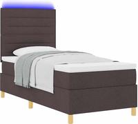 Lit à ressort LED avec matelas Marron foncé 90 x 200 cm tissu