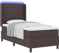Lit à ressort LED avec matelas Marron foncé 90 x 200 cm tissu