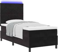 Lit à ressort LED avec matelas Noir 90 x 190 cm Velours