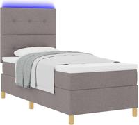 Lit à ressort LED avec matelas Taupe 80 x 200 cm tissu