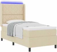 Lit à ressort LED avec tête de lit Crème 100 x 200 cm tissu