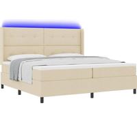 Lit à ressort LED avec tête de lit Crème 200 x 200 cm tissu