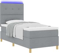 Lit à ressort LED avec tête de lit Gris clair 80 x 200 cm tissu