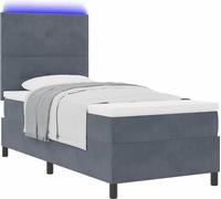 Lit à ressort LED Gris foncé 90 x 190 cm Velours