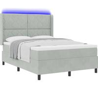 Lit à ressorts avec bandes LED Gris clair 140 x 190 cm Velours