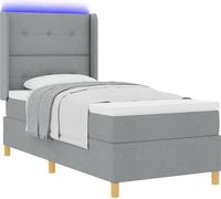 Lit à ressorts avec bandes LED Gris clair 90 x 190 cm tissu