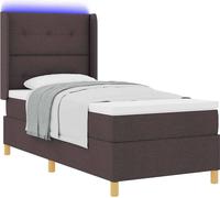Lit à ressorts avec bandes LED Marron 80 x 200 cm tissu