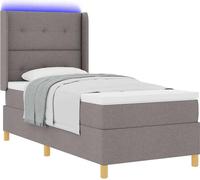 Lit à ressorts avec bandes LED Taupe 90 x 200 cm tissu