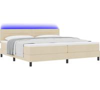 Lit à ressorts avec matelas avec LED Crème 200 x 200 cm tissu