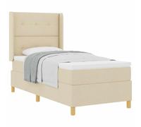 Lit à Ressorts avec Matelas crème 90 x 200 cm Tissu, Cadre en Bois d'ingénierie, tête de lit réglable, Pieds dorés élégants, Chambre Moderne Confortable