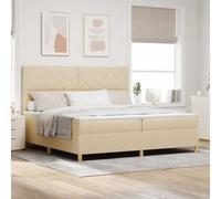 Lit à Ressorts LED Moderne Design épuré 200x200 cm crème | Lit à ressort LED avec matelas Crème 200 x 200 cm tissu King Size bois massif tête ajustable RGB