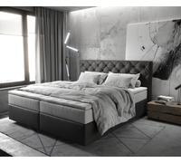 Lit-à-sommier-tapissie Dream-Great 180x200 cm microfibre anthracite vintage avec matelas TFK et Surmatelas viscoélastique