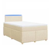 Lit à sommier tapissier 120 x 190 cm avec matelas à ressorts ensachés, housse en tissu crème, éclairage LED et surmatelas lavable, pour un sommeil réparateur et une ambiance de chambre confortable
