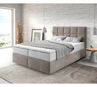 Lit-à-sommier-tapissier Dream-Fine 140x200 cm Microfibre Beige avec matelas TFK et surmatelas viscoélastique